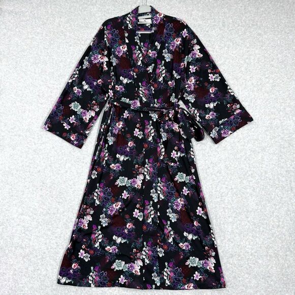 Natori Robe Womens Small‎ Zen Garden Geisha Wrap Kimono Pockets Belted Long Knit - Picture 1 of 16